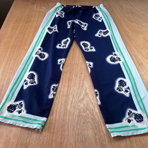 Victoria’s Secret Wide Leg Lounge Pants L Navy Floral Satin Stripe